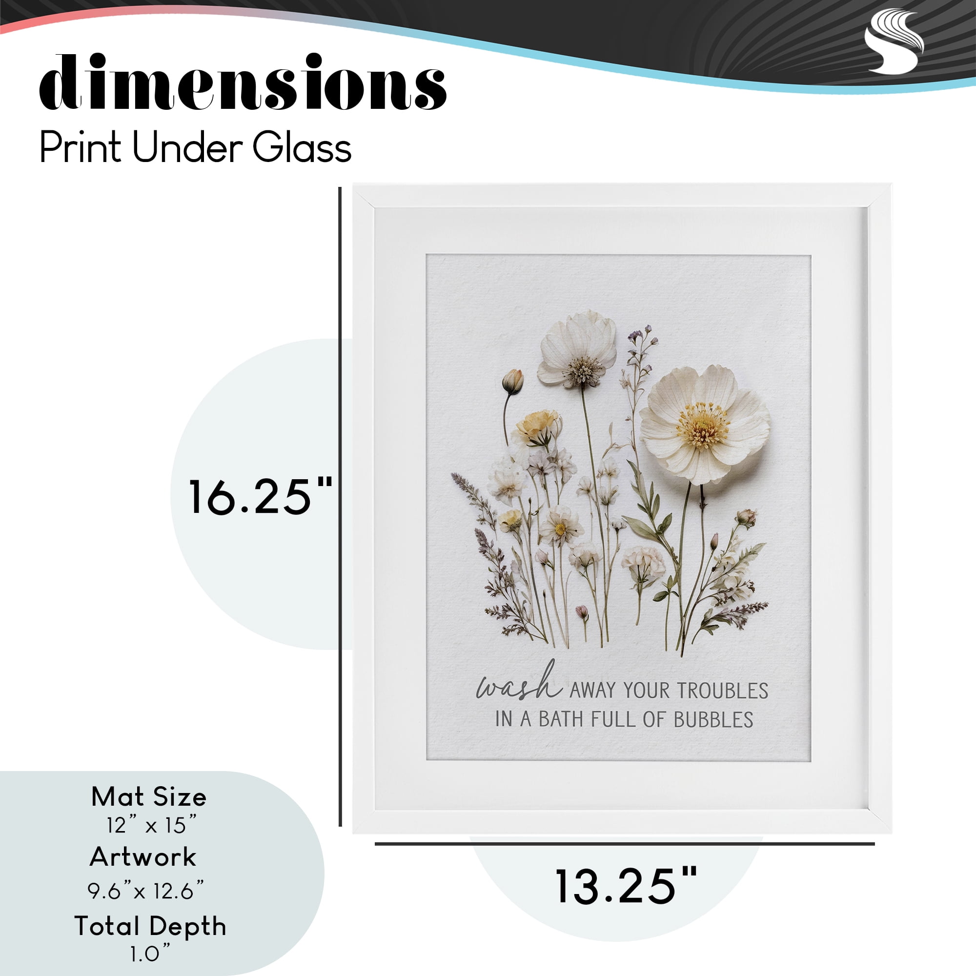 Pressed Flowers Wash Away Troubles White Framed Print Under Glass, design by Lettered and Lined