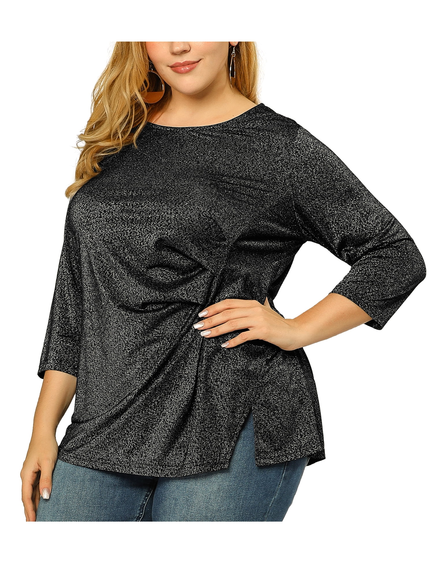 plus size black sparkly tops