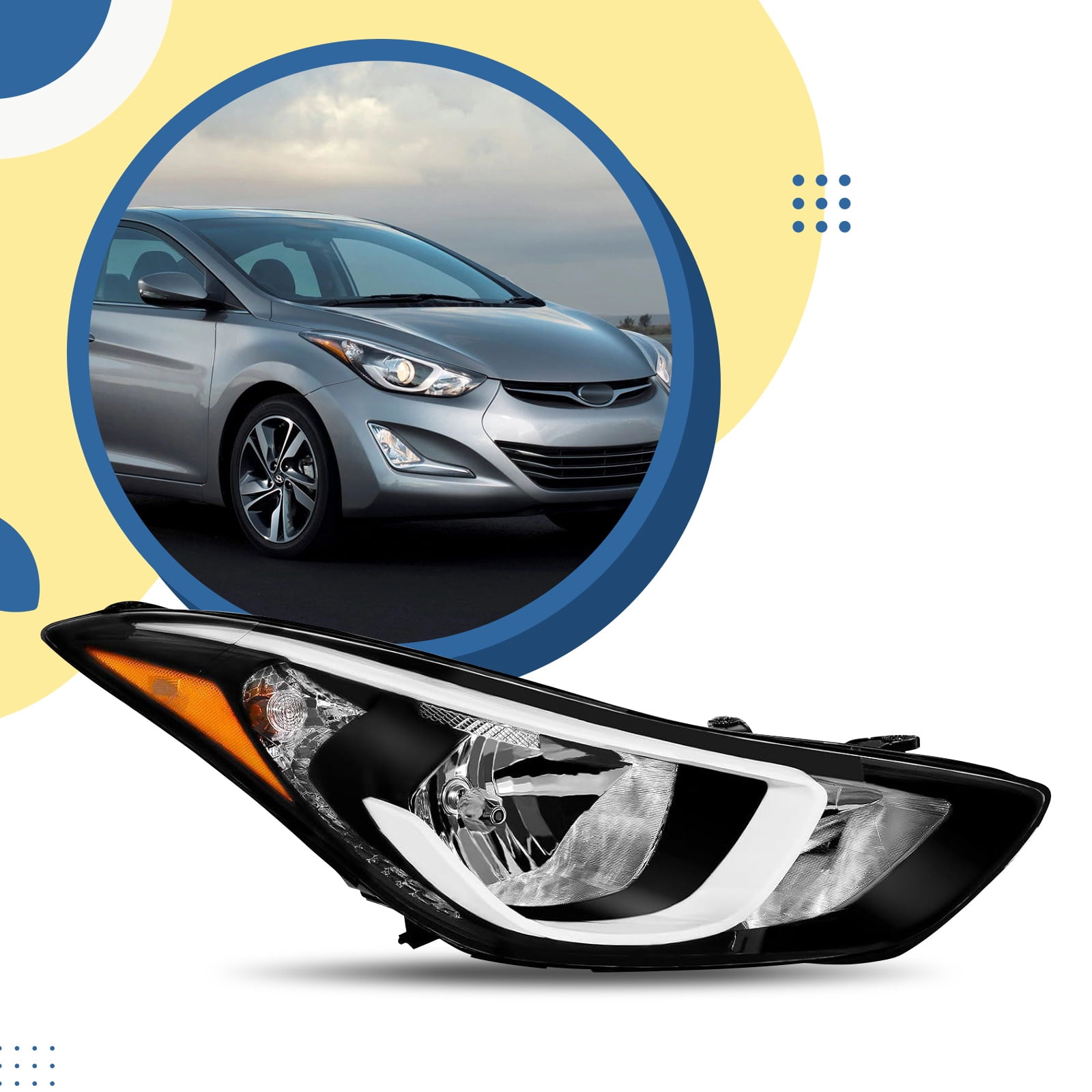 HOUGEET Driver Headlights, Fit for 2014-2016 Hyundai Elantra Sedan Headlight Assembly LED Housing