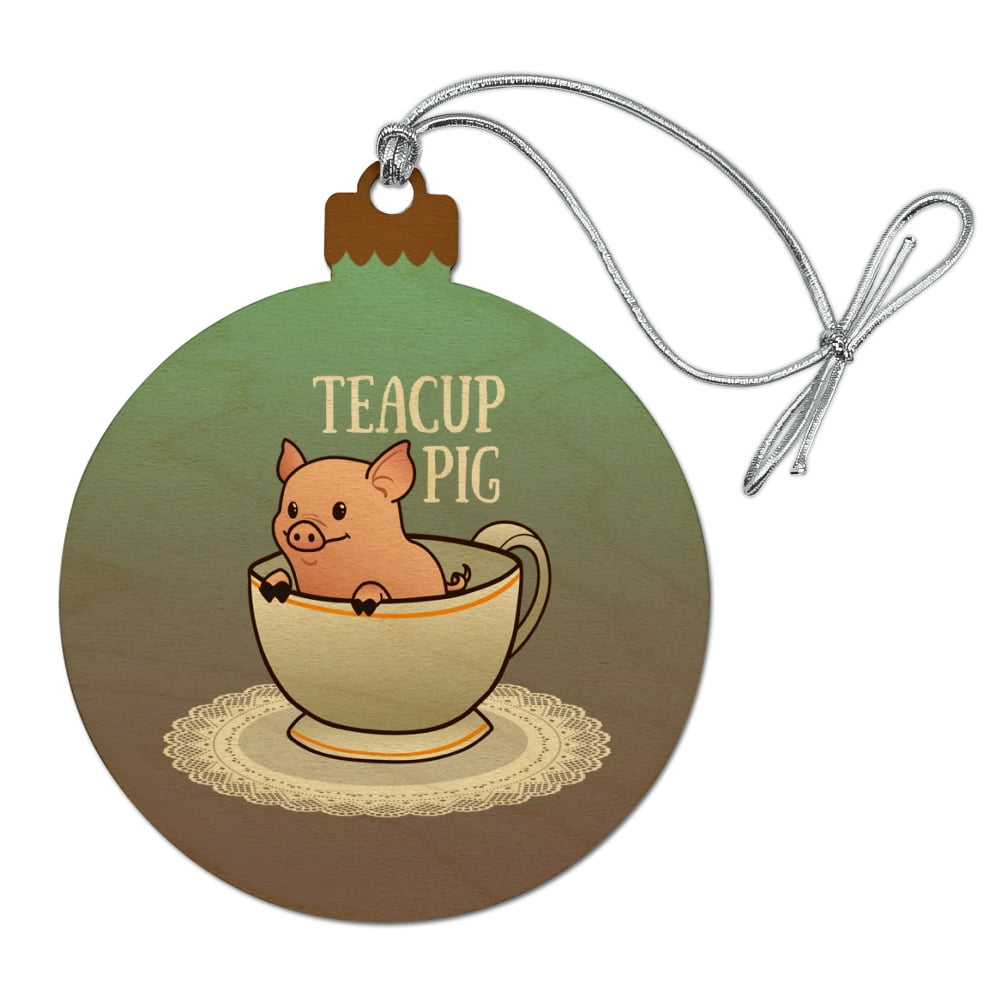 Teacup Pig Wood Christmas Tree Holiday Ornament