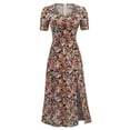 thumbnail image 1 of EGNMCR Robes d'Été Femmes Tendance 2024 Mode Femmes Rétro Décontracté Été Imprimé Floral Manches Courtes Col en V Robe Mi-Mollet, 1 of 3