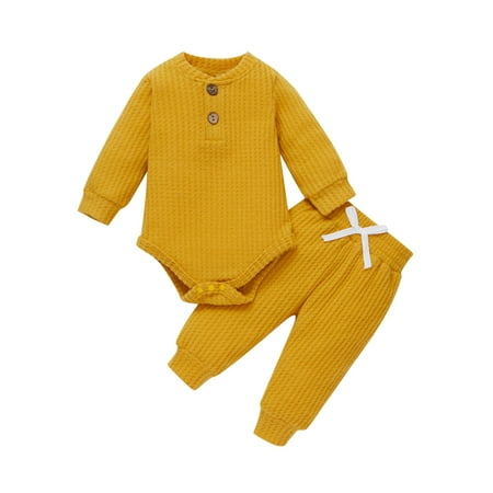 

Bagilaanoe 2pcs Newborn Baby Girl Boy Long Pants Set Ribbed Long Sleeve Romper Tops + Trousers 3M 6M 9M 12M 18M Infant Fall Casual Outfits