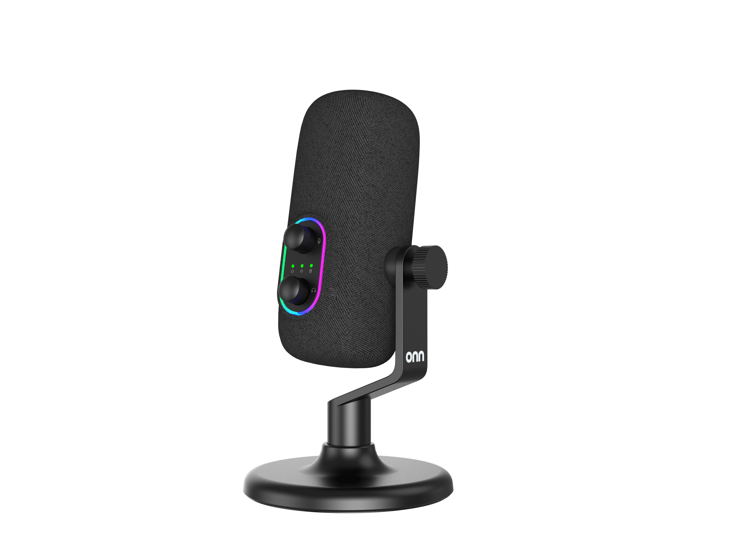 onn USB Tri-Pattern Microphone with Volume/Mute Controls and 3.5mm Headphone Jack, Black