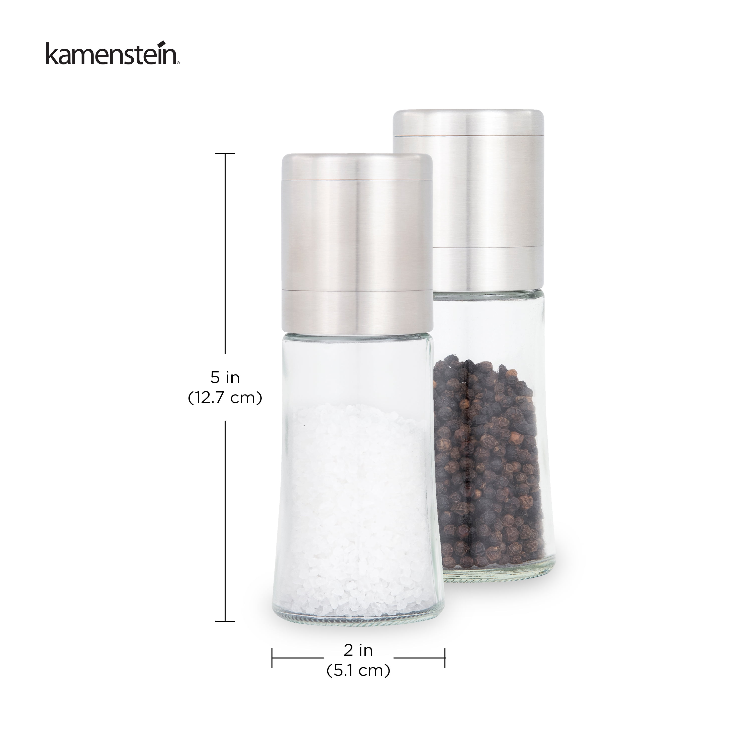 Kamenstein Elite Prefilled Salt and Pepper Grinder Boxed Set with Peppercorn Refill Jar