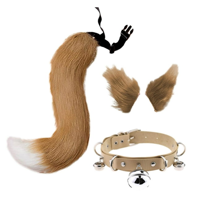 3 piezas de orejas y cola de gato para mujeres y niñas, bonitos accesorios para disfraz de Halloween Marrón Yuyangstore Cola