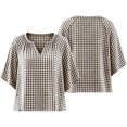 thumbnail image 7 of thefmos Women's V Neck 3/4 Sleeve Plaid Top Loose Fit Lightweight Cute Blouse Casual Fashion Spring Fall Outfitt, Brown M, 7 of 7