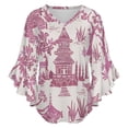 thumbnail image 5 of Zen Garden Pink Women's V-Neck Blouse With 3/4 Ruffled Bell Sleeves Casual Top Ladies Blouses, 5 of 7