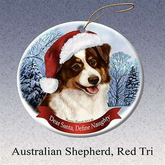 Holiday Pet Gifts Australian Shepherd (Red Tri) Santa Hat Dog Porcelain Ornament