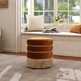 thumbnail image 2 of Edward 17.5" Round Upholstered Ottoman with Bullion Fringe Burnt Orange Performance Velvet, 2 of 9