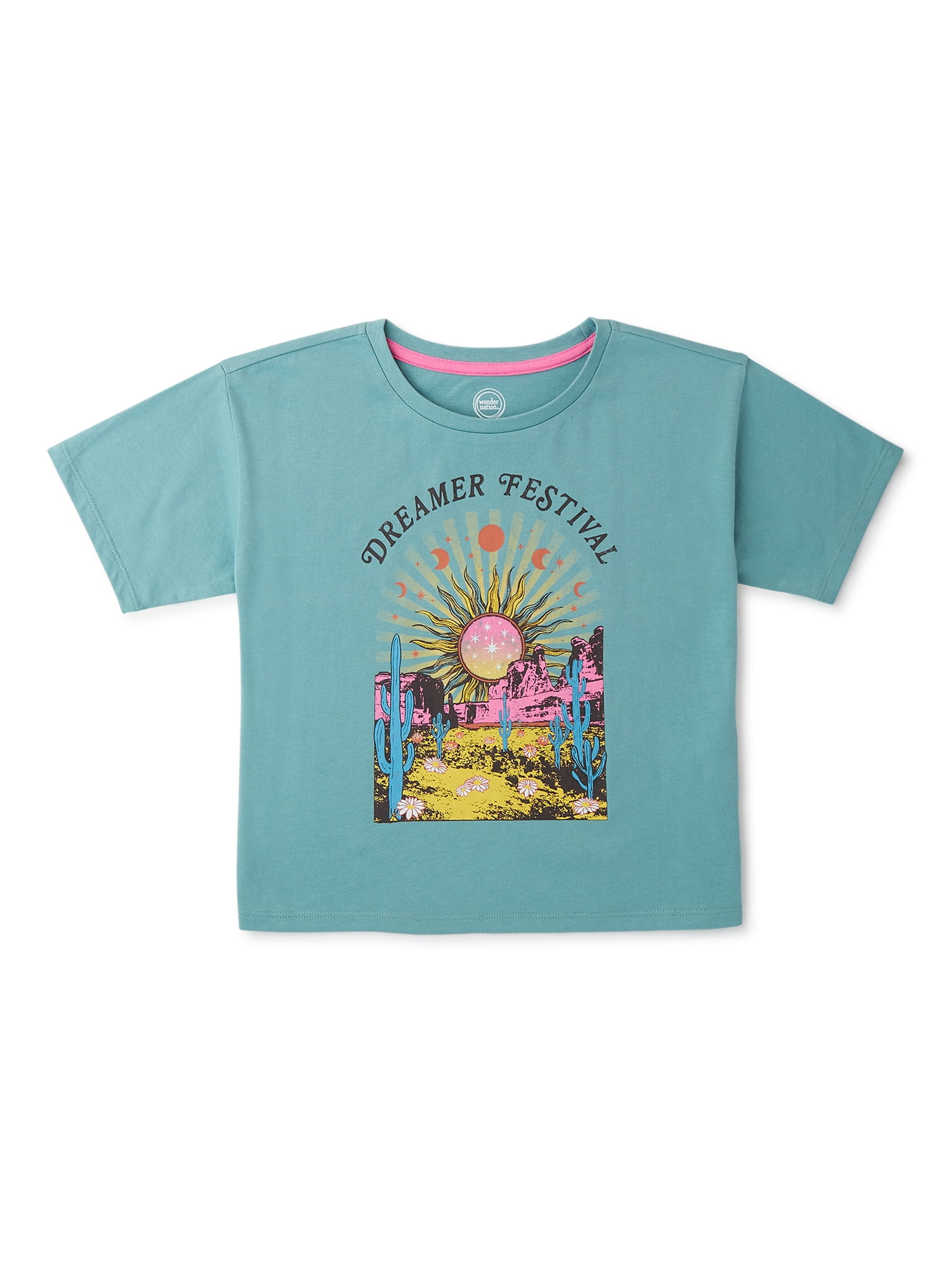 Wonder Nation Girls’ Cropped Graphic T-Shirt with Short Sleeves, Sizes 6-18 & Plus