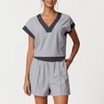 thumbnail image 5 of Womens 2 Piece Workout Set with Pockets Spandex Gym Outfits Colorblock Cap Sleeve Top and Shorts Sportswear (M, Gray), 5 of 7