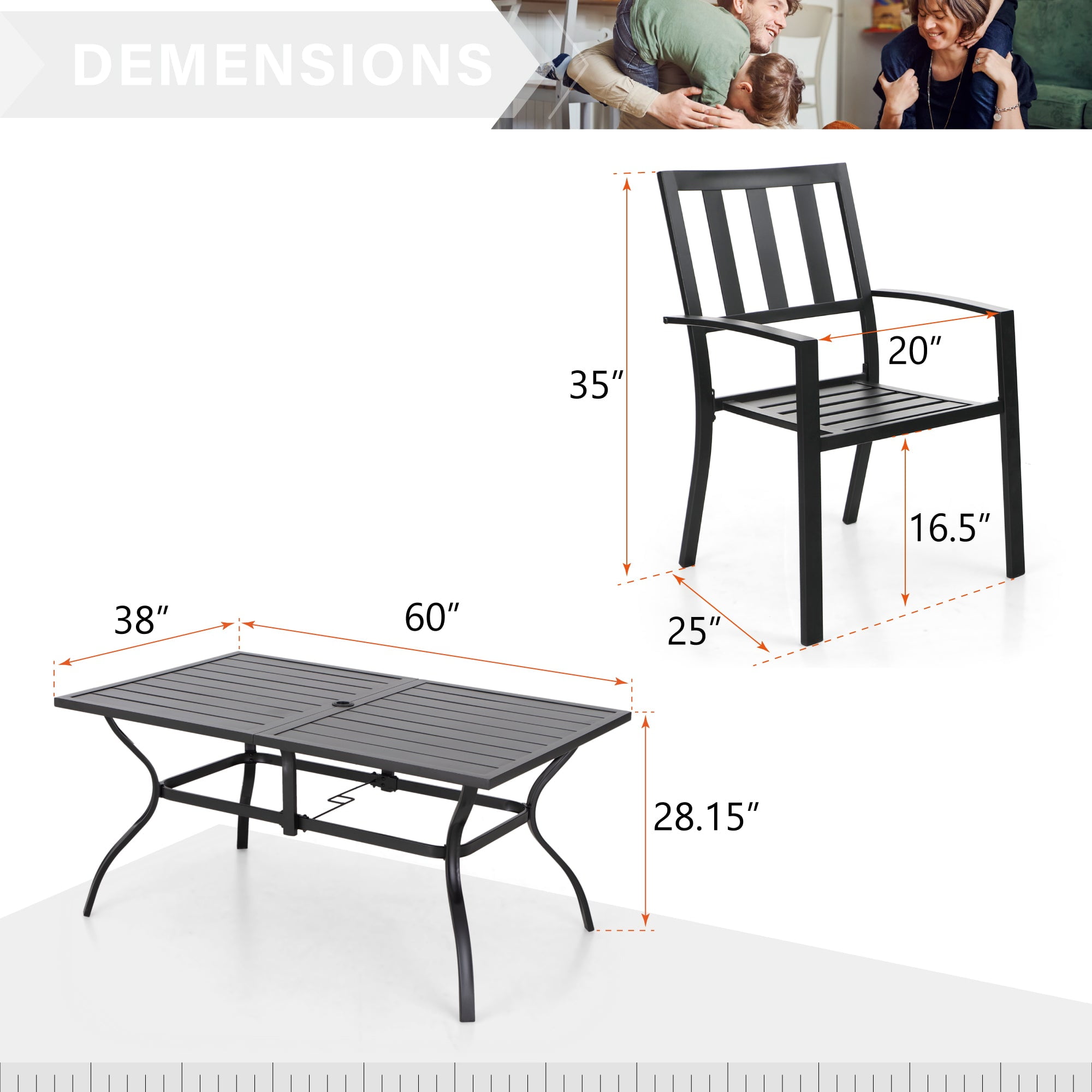 Sophia & William 7 Piece Outdoor Patio Dining Sets Metal Table and Stackable Chairs Furniture Set, Black