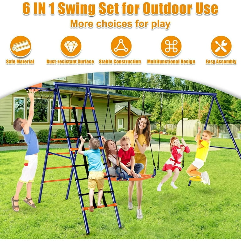 Veeboto Double Swing Set, 440lbs Heavy Duty Metal A-frame