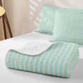 thumbnail image 4 of Castle Fairy Minimalist Vertical Stripe Quilt Full 3-Piece,Geometric Thin Line Full Bedspread Sets,Cream Sky Blue,1 Coverlet and 2 Pillowcases, 4 of 7