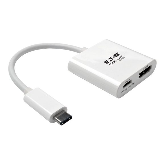 Eaton Tripp Lite Series USB C to HDMI Video Adapter Converter 4Kx2K w/ USB-C PD Charging Port, USB-C to HDMI, USB Type-C to HDMI, USB Type C to HDMI 6in - External video adapter - USB-C 3.1 - HDMI - white