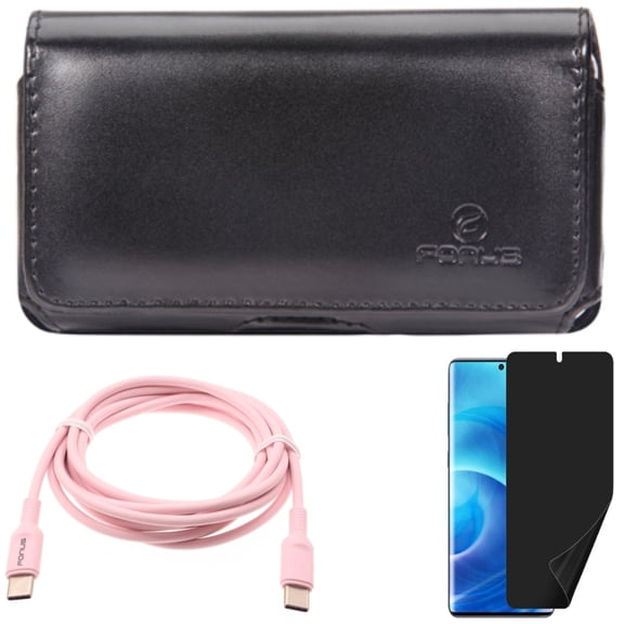 Case Belt Clip w Pink 6ft Long Cable w Privacy Screen Protector for Samsung Galaxy S20 - Leather Swivel, USB-C to Type-C PD Fast Charger, TPU Film [NOT GLASS] O1R fits Samsung Galaxy S20 Model