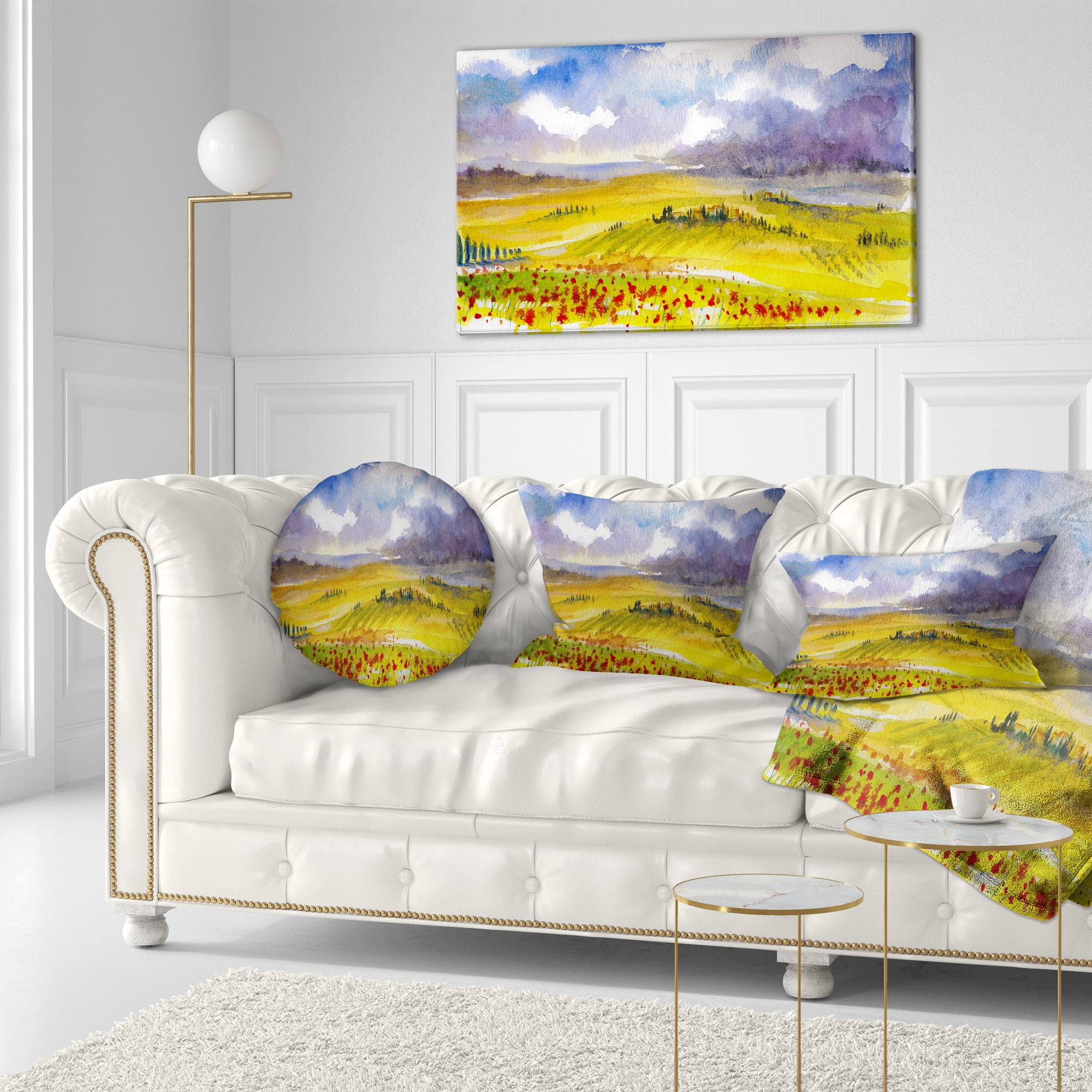 Designart Beautiful Tuscan Hills Italy - Landscape Painting Throw Pillow - 12x20