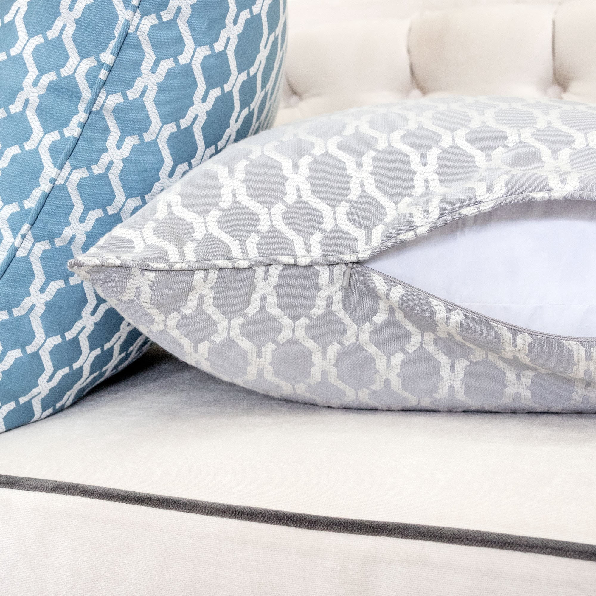 Amelia Silver Geometric Polyester 20 in. x 20 in Throw Pillow (Set of 2)