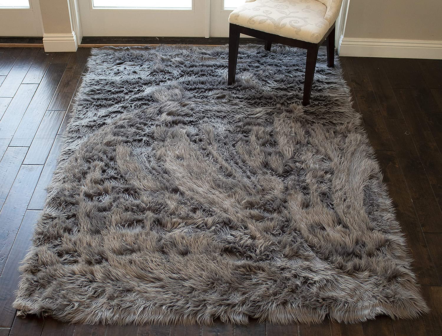 5x7 Feet Gray Grey Charcoal Colors Faux Sheepskin Sheep Hide Furry