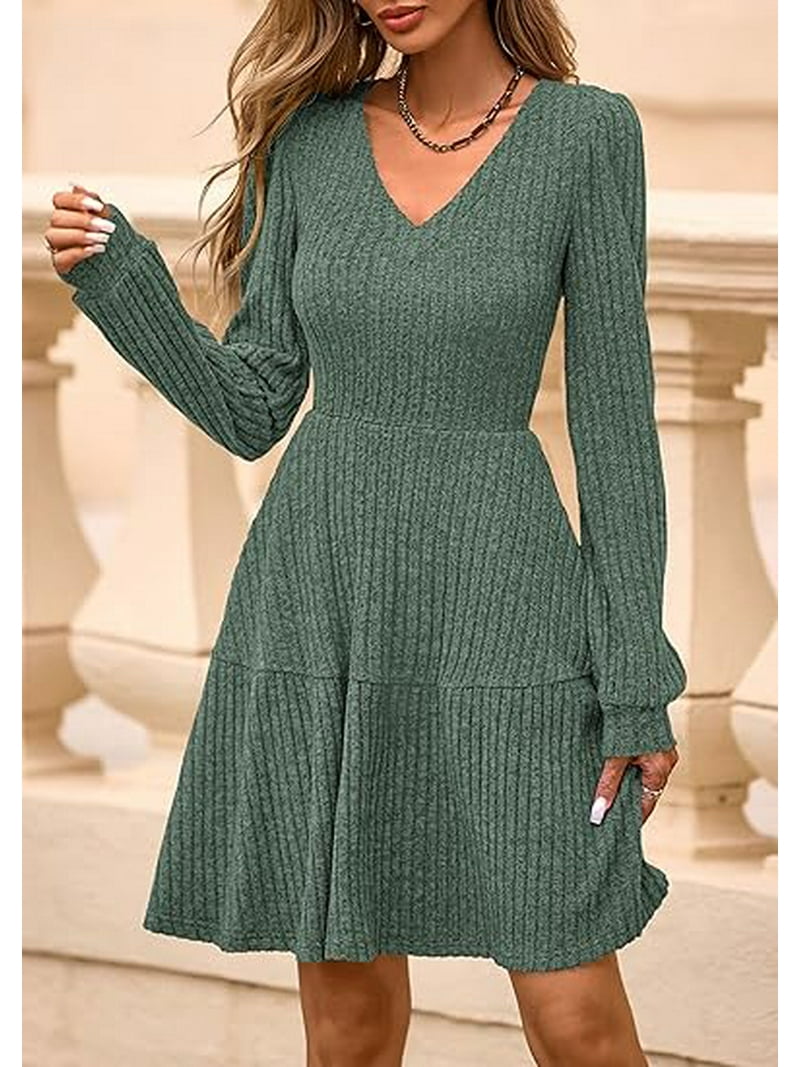 PRETTYGARDEN Womens Sweater Dress Fall Long Sleeve V Neck A Line Fit and  Flare Ribbed Knit Short Dresses Winter Outfits - Walmart.com