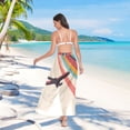 thumbnail image 7 of FORMRS Womens Long Sarong Beach Wrap Semi-Sheer Bikini Skirt Bathing Swimsuit Cover Up, Colorful Plane Stripes, 7 of 7