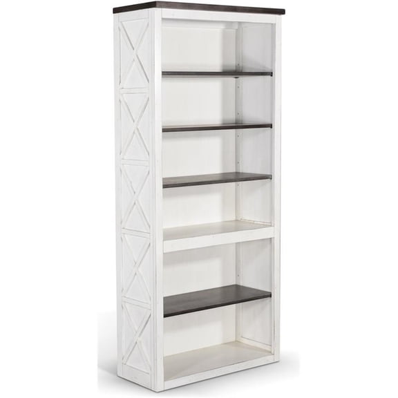 Sunny Designs European Cottage 75.5" Farmhouse Wood Bookcase in Dark Brown/White