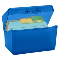 Blue Plastic Index Card Organizer Box with Holder, Flash Cards & Notecards Storage Case for Desktop