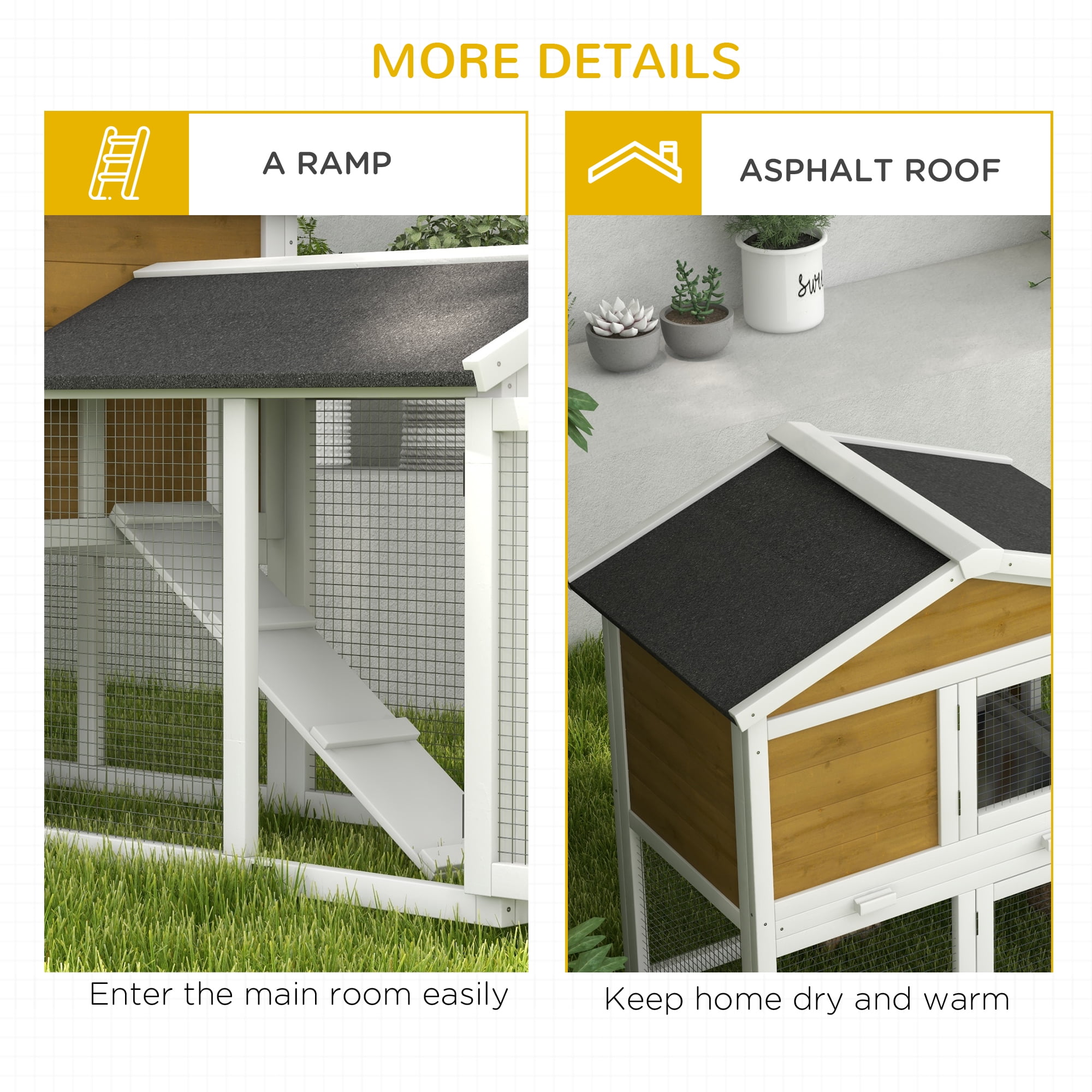 58" Rabbit Hutch, Wooden Bunny Hutch, Guinea Pig Cage, Small Animal Enclosure with Run Area, Removable Tray, Asphalt Roof, Lockable Doors and Ramp, Nature Wood