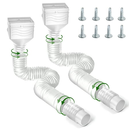 Belanttega 2-Pack White Adjustable Rain Gutter Extension Pipes Outdoor Downspout Drainage Kit Extends From 21 To 67 Inches Keep Your Home's Foundation Dry and Your Yard Flood-free