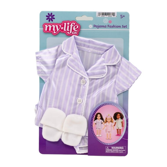 My Life As Pajama Fashion Set for 18-inch Doll, 3 Pieces Included, Purple and White Stripe