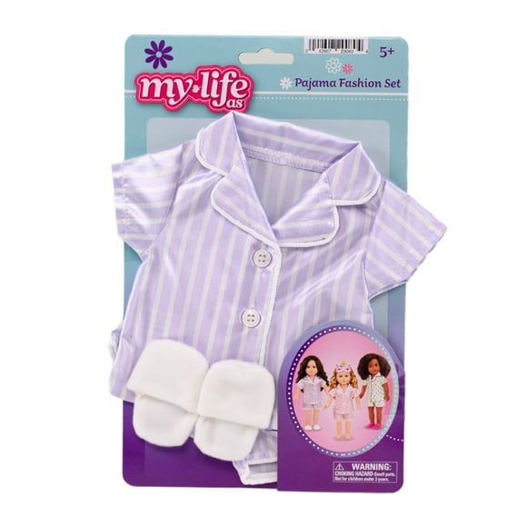 My Life As Pajama Fashion Set for 18-inch Doll, 3 Pieces Included, Purple and White Stripe