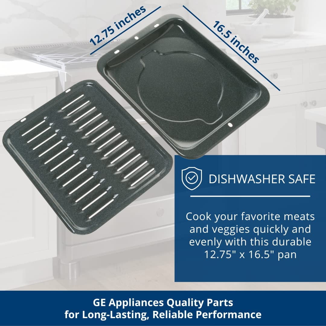 GE Appliances Broiler Pan with Rack for Oven, Non-Stick Pan, 2 Piece Black Porcelain Coated Steel Roasting Pan, WB48X10056