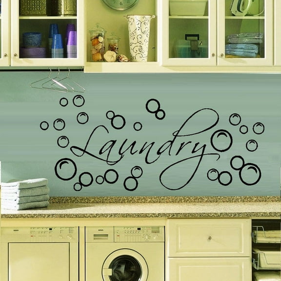 Decal ~ LAUNDRY with Bubbles #3: WALL DECAL, HOME DECOR, 12" X 28"