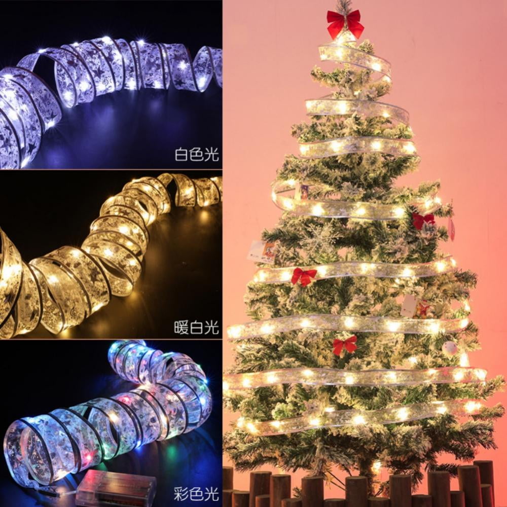 13 ft Ribbon Lights for Christmas Tree Decorations Light-up Ribbon Ornaments Decoration Battery 