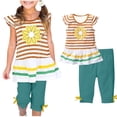 thumbnail image 2 of Yuncity Girls Summer Outfits 2 Piece Set Floral Print Short Sleeve Top With Ruffle Sleeves And Elastic Waist Pants Toddler Kids Casual Clothes Size 7-8 Years Mint Green, 2 of 5