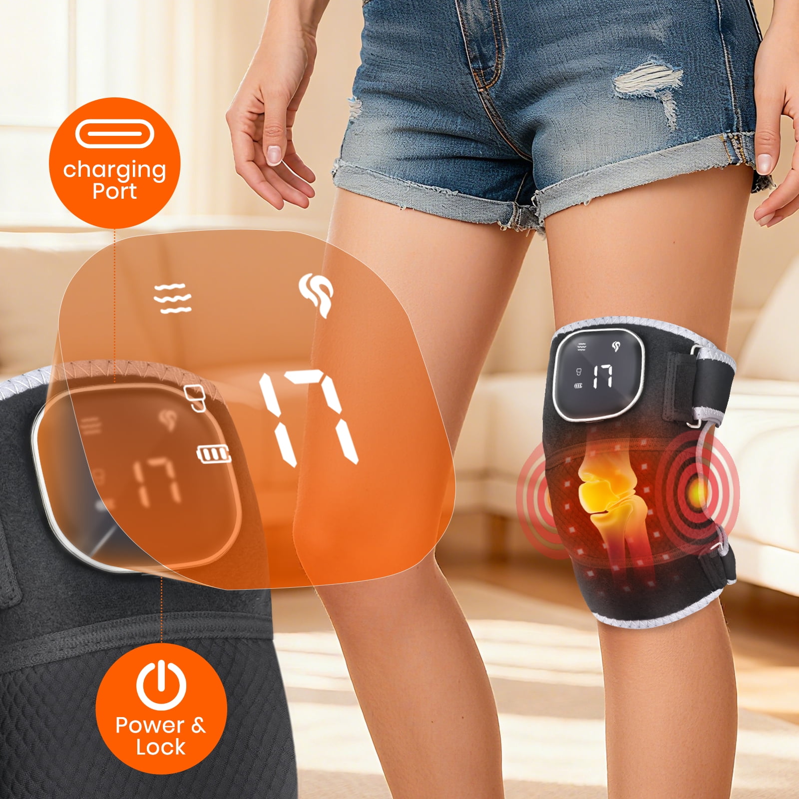 Heated Knee Massager with Red Light, Cordless Knee Wrap with Vibration Massage, 660 & 850nm Red Light for Joint/Elbow/Shoulder Massager for Family