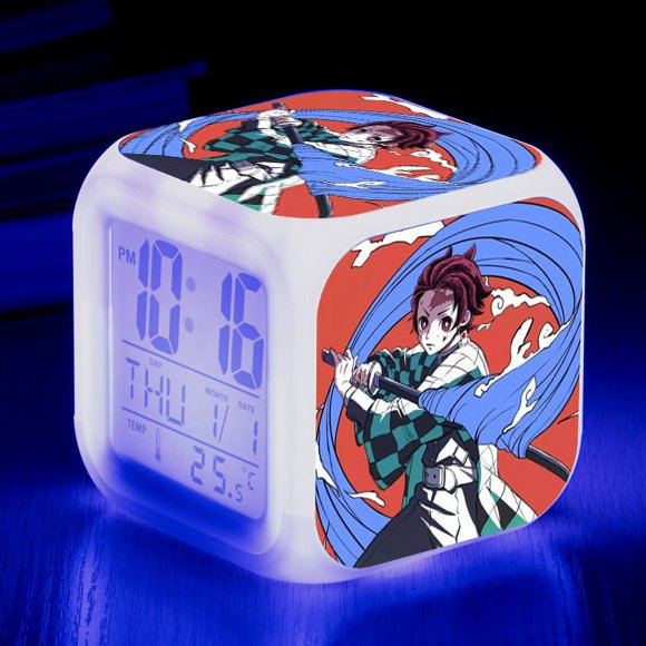 Anime Alarm Clock One Piece LED Square Clock Digital Alarm Clock with Time, Temperature, Alarm, Date