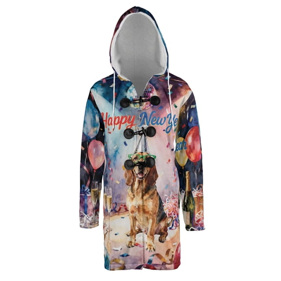 Happy New Year Bloodhound Chills on Year-End Party All Over Print 3D Hooded Duffle Toggle Coat Dog Lover - 12023
