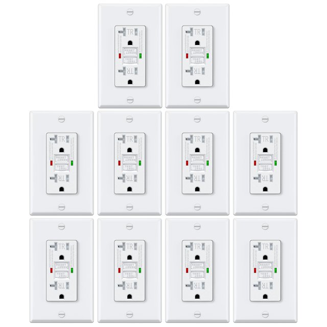 Salida GFCI ELECTECK 20A, paquete de 10 con indicador LED blanco
