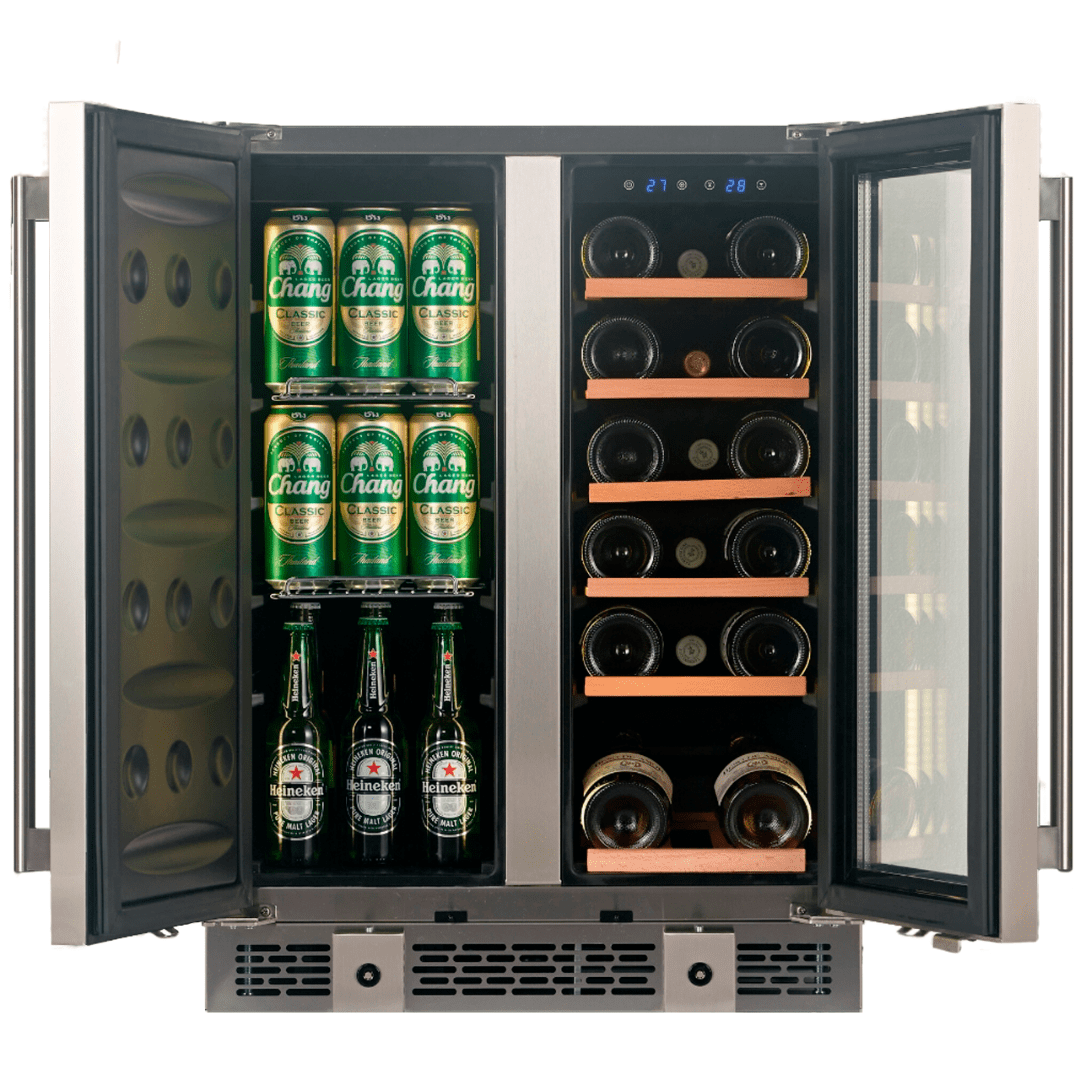 Chaleur 23" Dual Zone Fridge Wine Cooler and Beverege Refrigerator Built-in/Freestanding Beer and Wine Fridge with a Powerful Compressor, 20 Bottles and 88 Cans Capacity