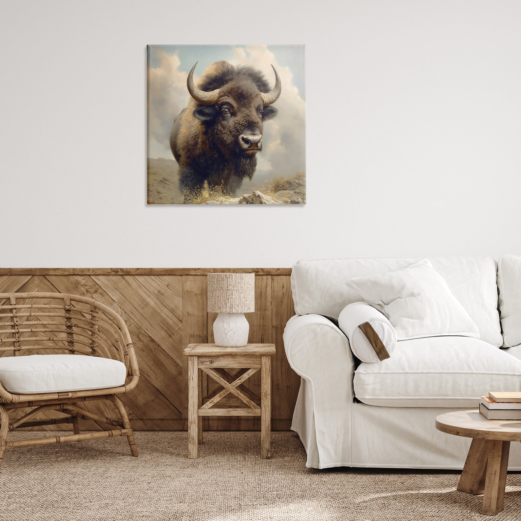 Stupell Industries Strong Bison Horns Animals Painting Wrapped Canvas Art Print Wall Art, 30 x 30