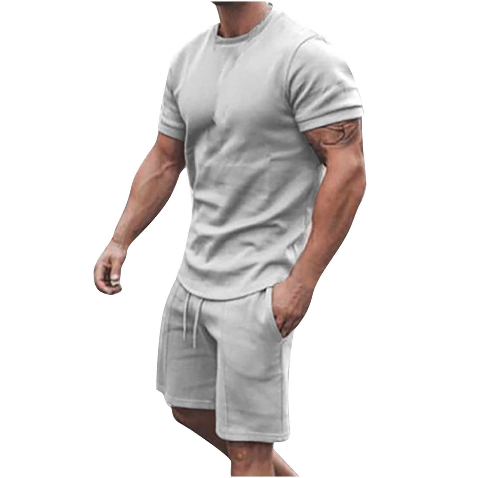 Meitianfacai Deals Clearance Summer Outfits Men 2 Piece Casual Short Sleeve  Tee Shirts And Fit Sport Shorts Set Short Sets Men 2 Piece Outfits Gray -  