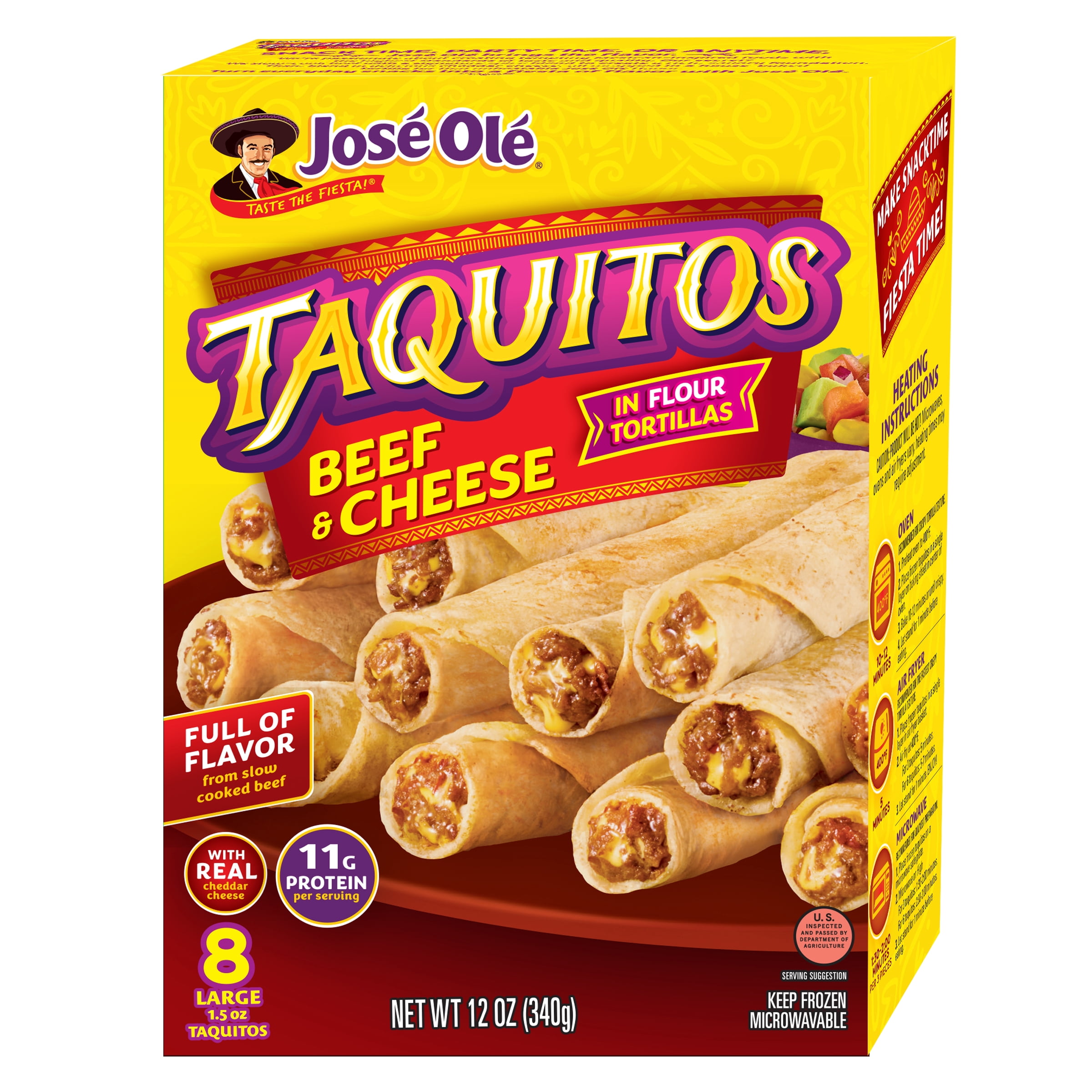 Jose Ole Beef & Cheese Flour Taquitos, Frozen Mexican Food, 12 oz, 8 Count