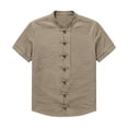 thumbnail image 4 of Kalauyu Men's Mandarin Collar Shirts Short Sleeve Button Down Shirt Summer Casual Loose Breathable Lightweight Solid Color Shirts, 4 of 5