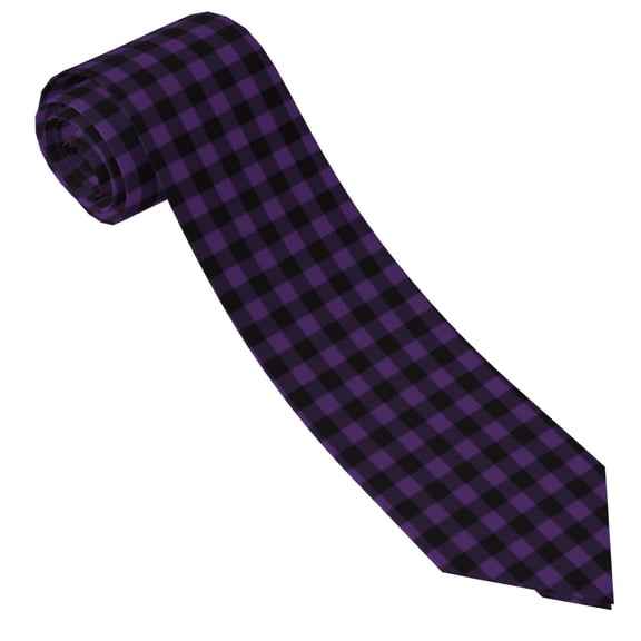 Xecao Purple Black Plaid Print Tie For Men Necktie Woven Jacquard Neck Ties,Classic Men's Tie