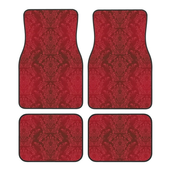 Balery Vintage Burgundy Pattern 4-Piece Floor Mats, Heavy-Duty Rubber Liners, Anti-Slip Design, All-Season Automotive Protection, Vehicles, Cars, Trucks, and SUVs