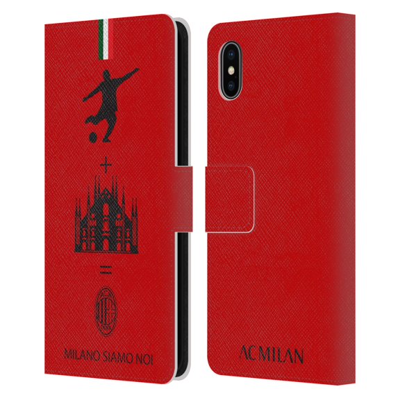 Head Case Designs Officially Licensed AC Milan Crest Patterns Red Leather Book Wallet Case Cover Compatible With Apple iPhone XS Max