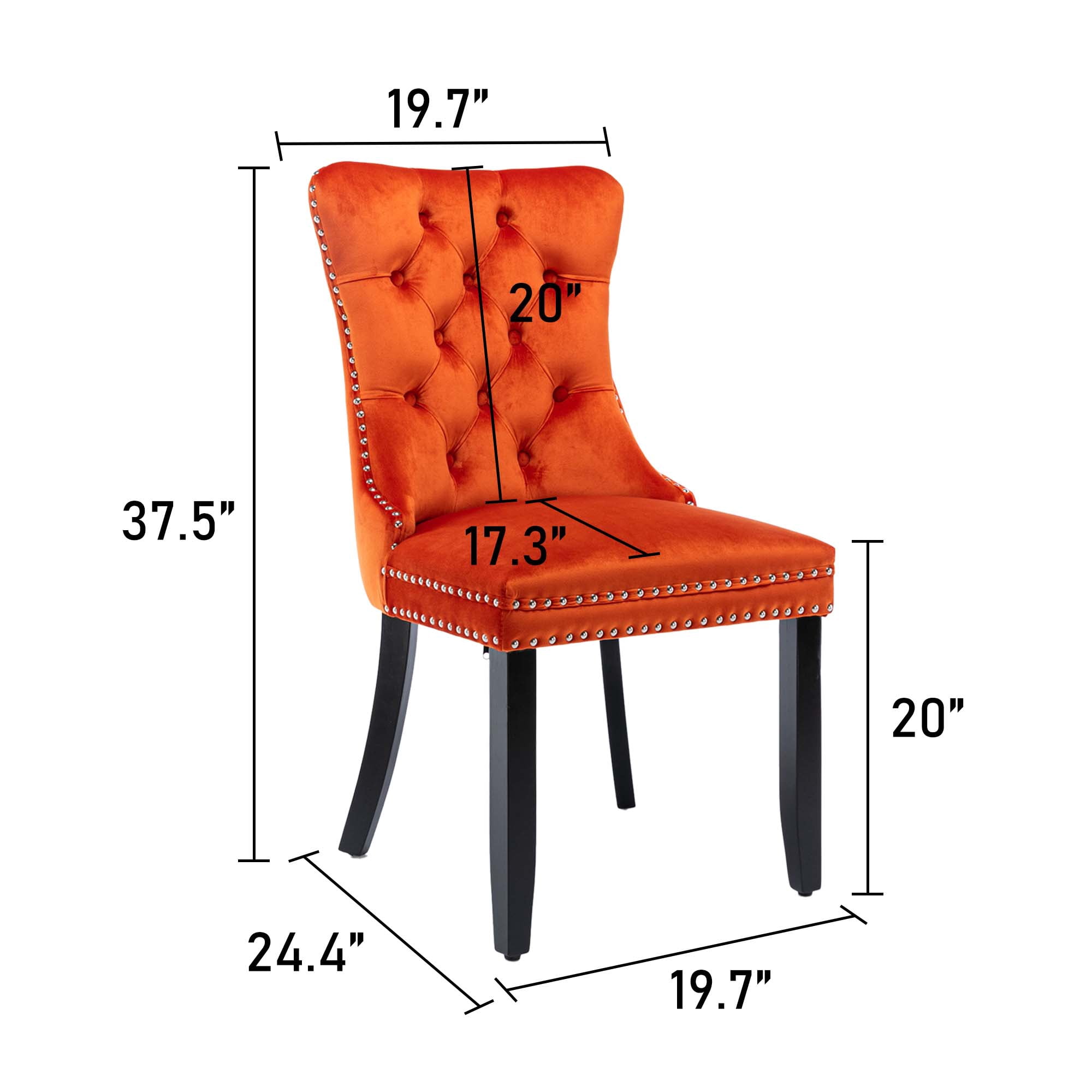 Aukfa High-End Upholstered Dining Chairs Set of 2, Modern Tufted Solid Wood Side Chair with Nailhead Trim - Orange