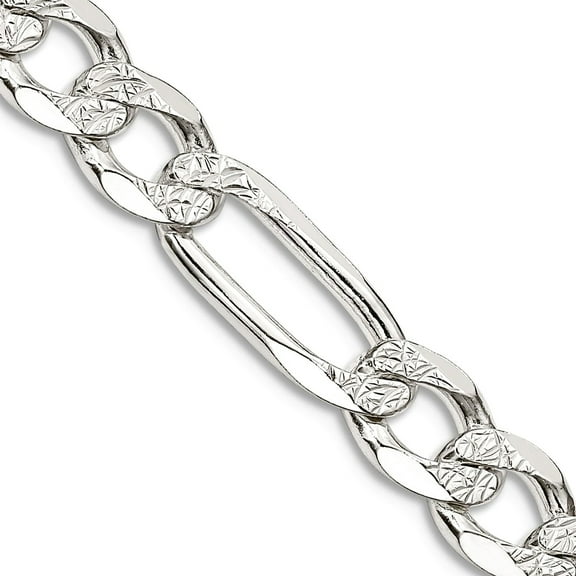 925 Sterling Silver 7mm Pave Flat Figaro Chain Necklace 30 Inch Chain Necklace for Women and Men