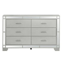 Maklaine Modern Wood 6 Drawer Dresser Silver Champagne Finish